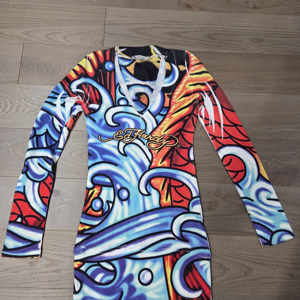 Ed Hardy Multicolor Long Sleeve Dress